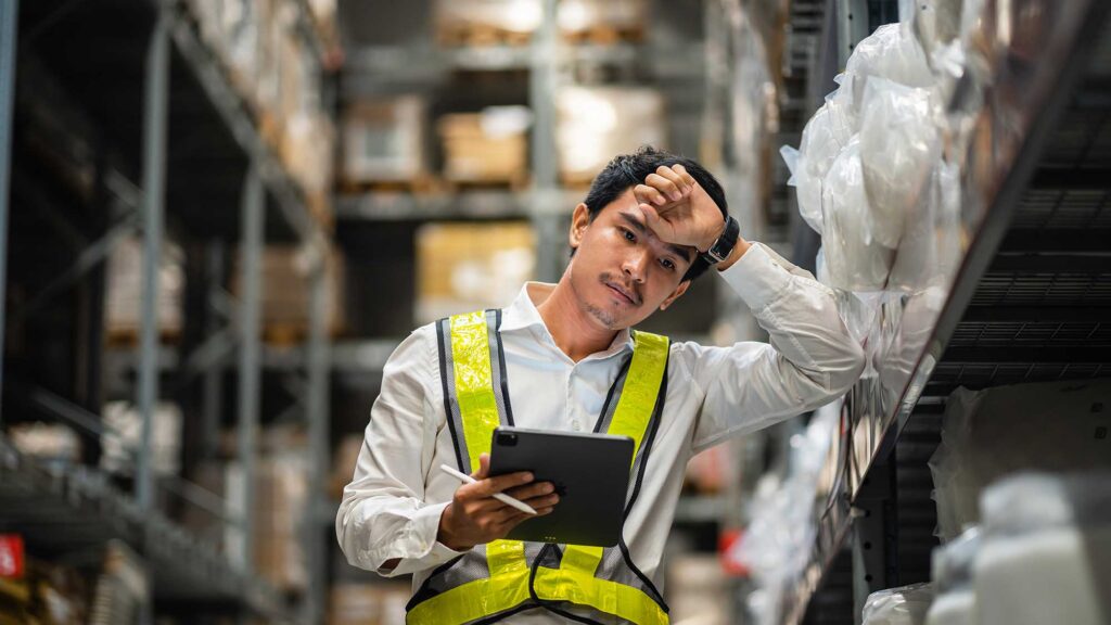 倉庫現場の作業者。身体的負荷で疲弊している。